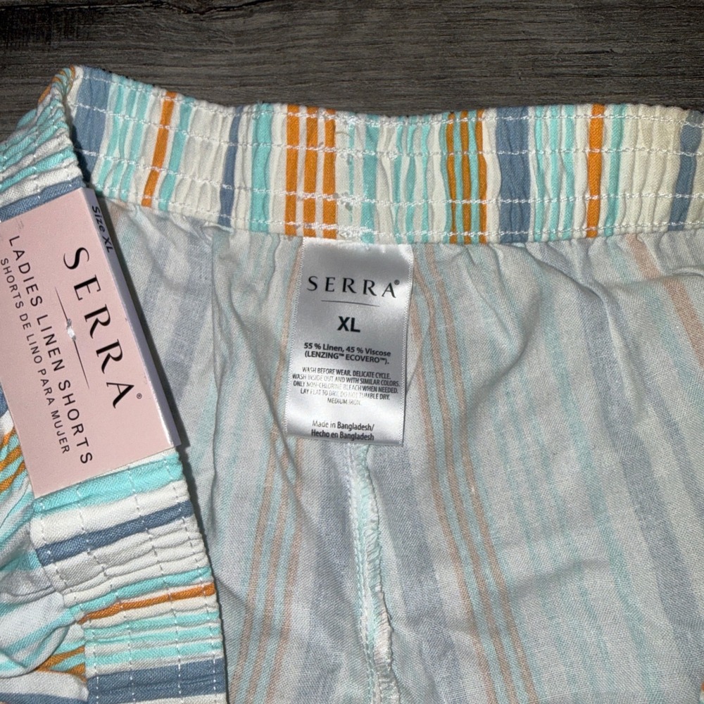 Serra Womens XL 16/18 Linen Blend Striped Shorts Blue Orange Coastal Beach - Picture 5 of 6